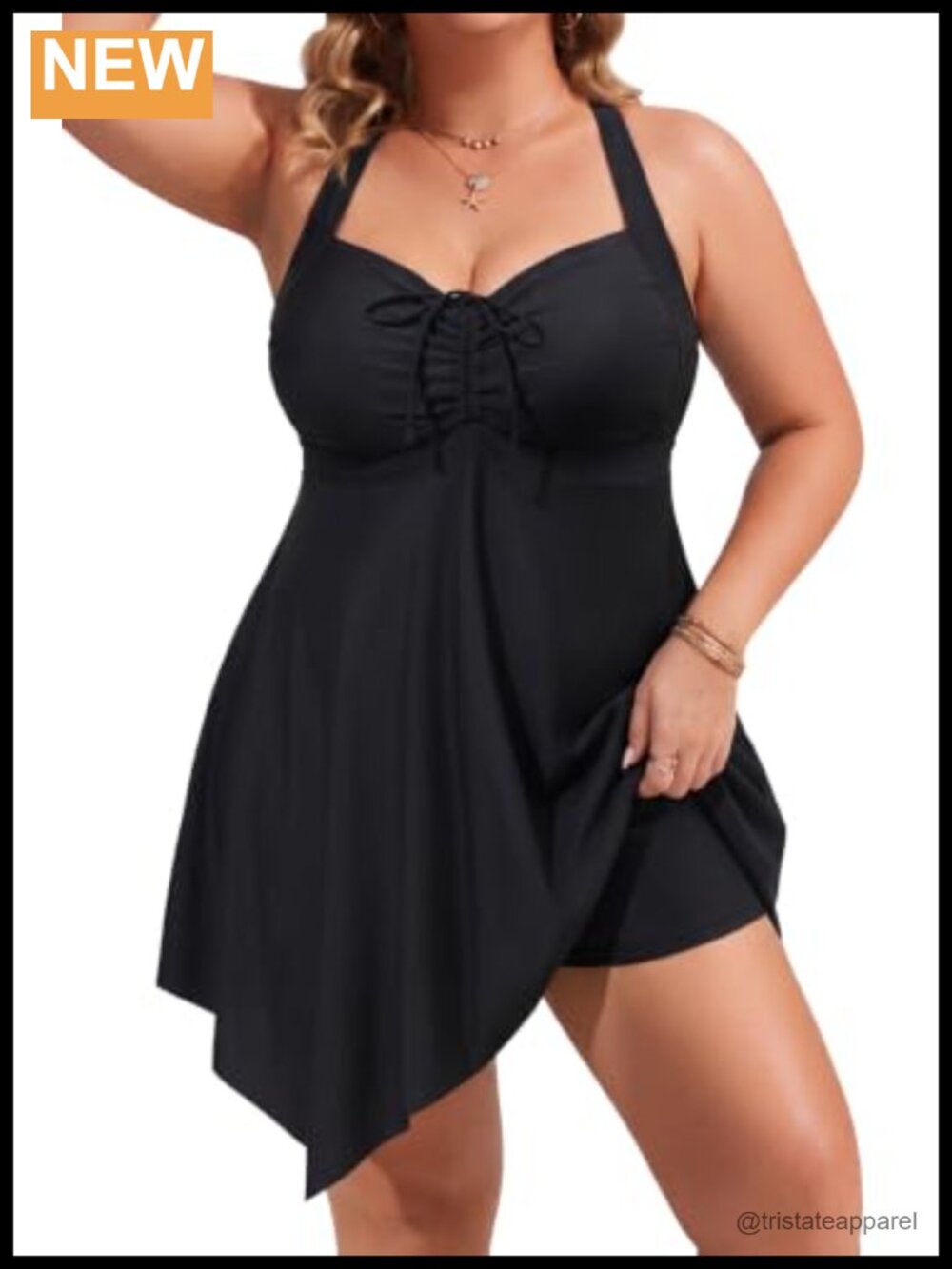 Plus Size Two Piece Swim Dress with Shorts Flowy Tummy Control Tankini